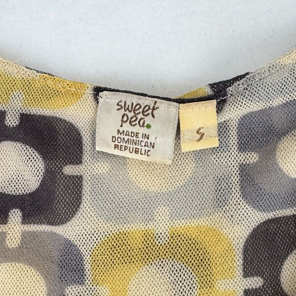 Sweet Pea Y2K Babydoll Top Small Yellow Gray Geometric Mesh Festival Sheer - Picture 9 of 12
